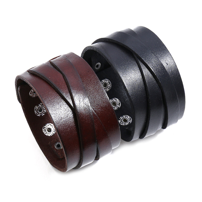 Punk factory direct European and American retro leather bracelet creative simple men's punk style leather bracelet cross-border supply