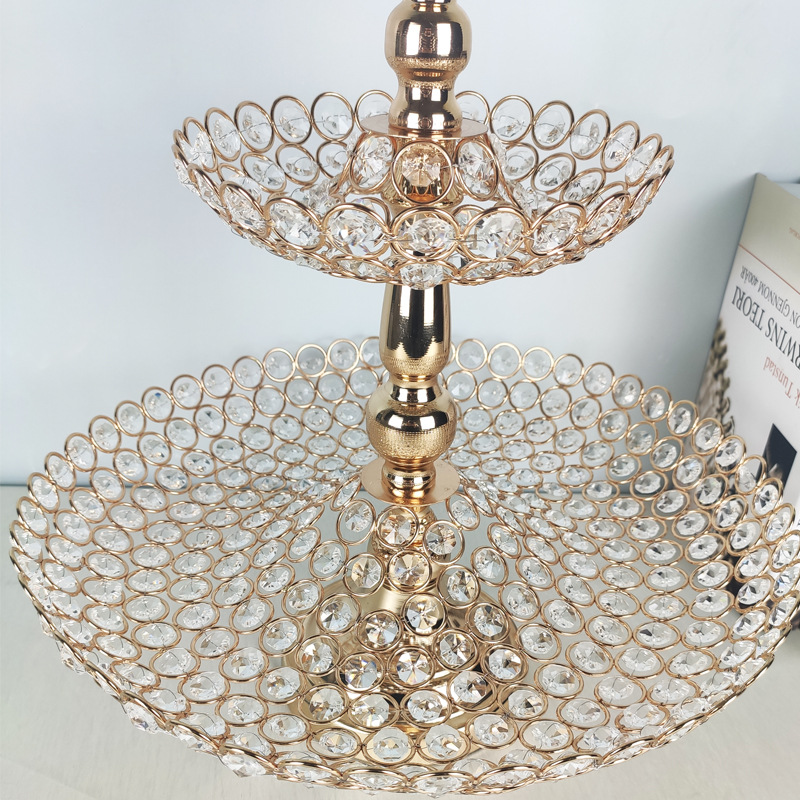 Golden 2 -layer Crystal Fruit Basket European -style iron metal cake…