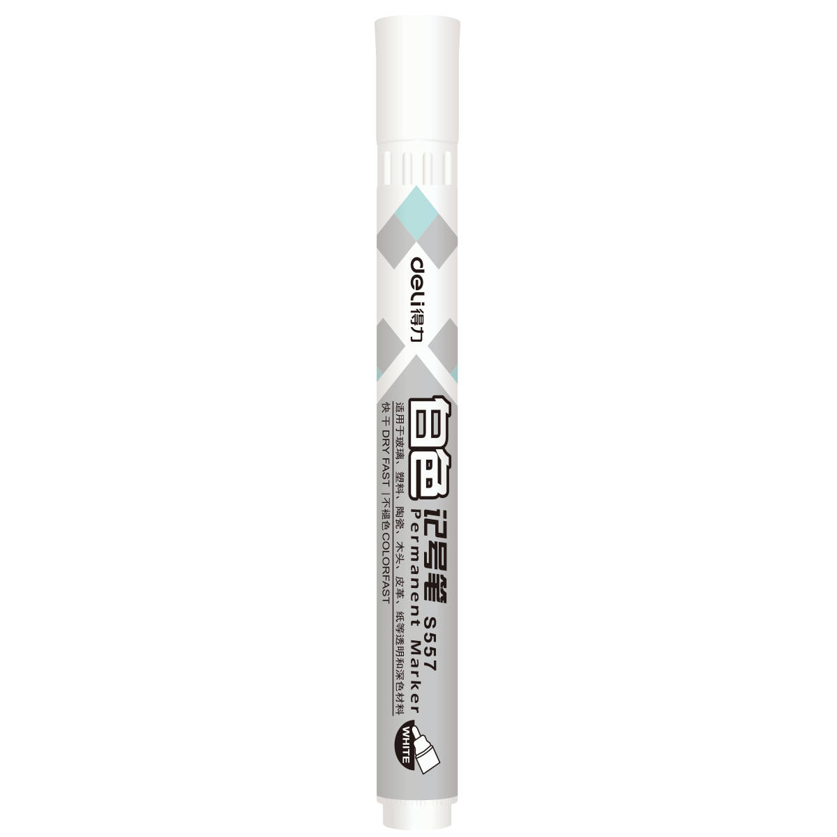 Deli S557 marcador blanco neumático pluma pintura pluma marcador aceitoso