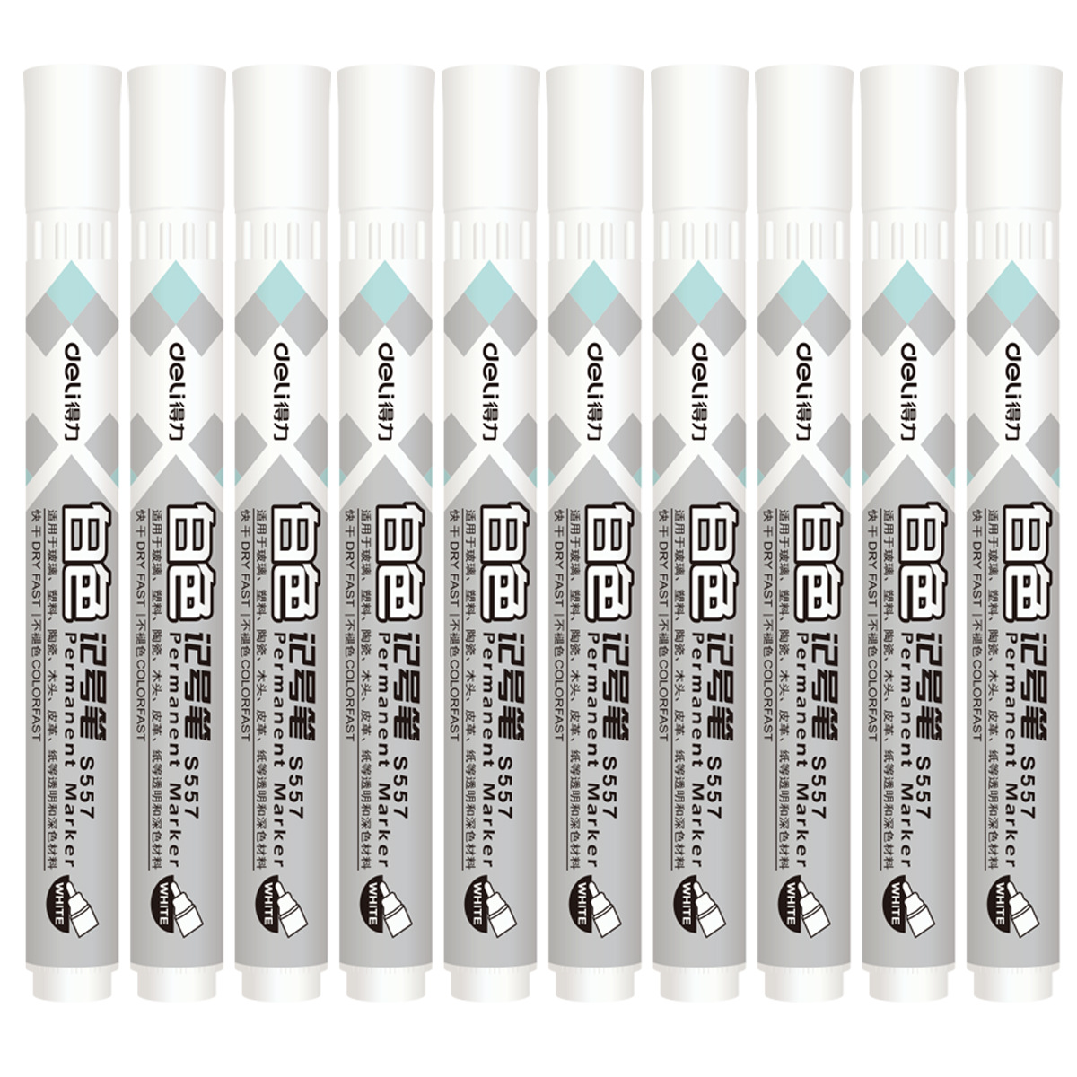 Deli S557 marcador blanco neumático pluma pintura pluma marcador aceitoso