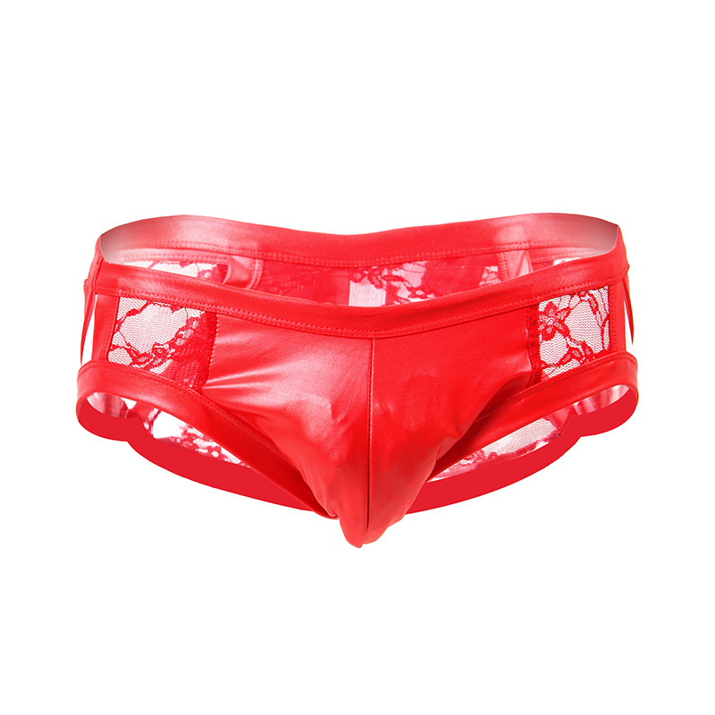 El comercio exterior de Europa y América más tamaño sexy ropa interior de los hombres sexy calzoncillos de cuero de imitación de encaje costura cintura baja elástica MP052