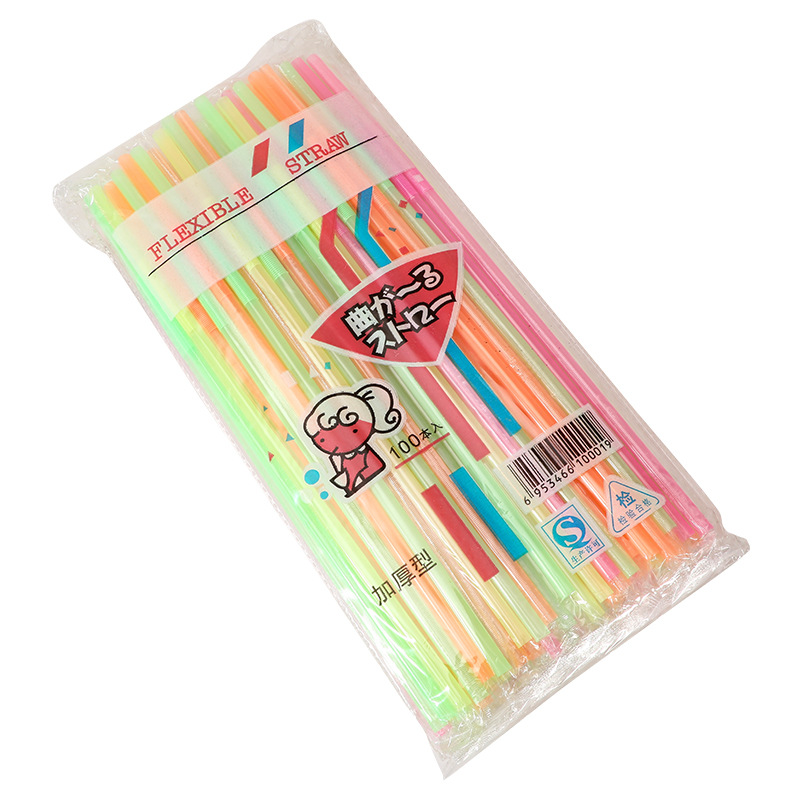 Paja de arte de color flexible DIY paja de plástico desechable para té de leche y bebida de jugo de fruta