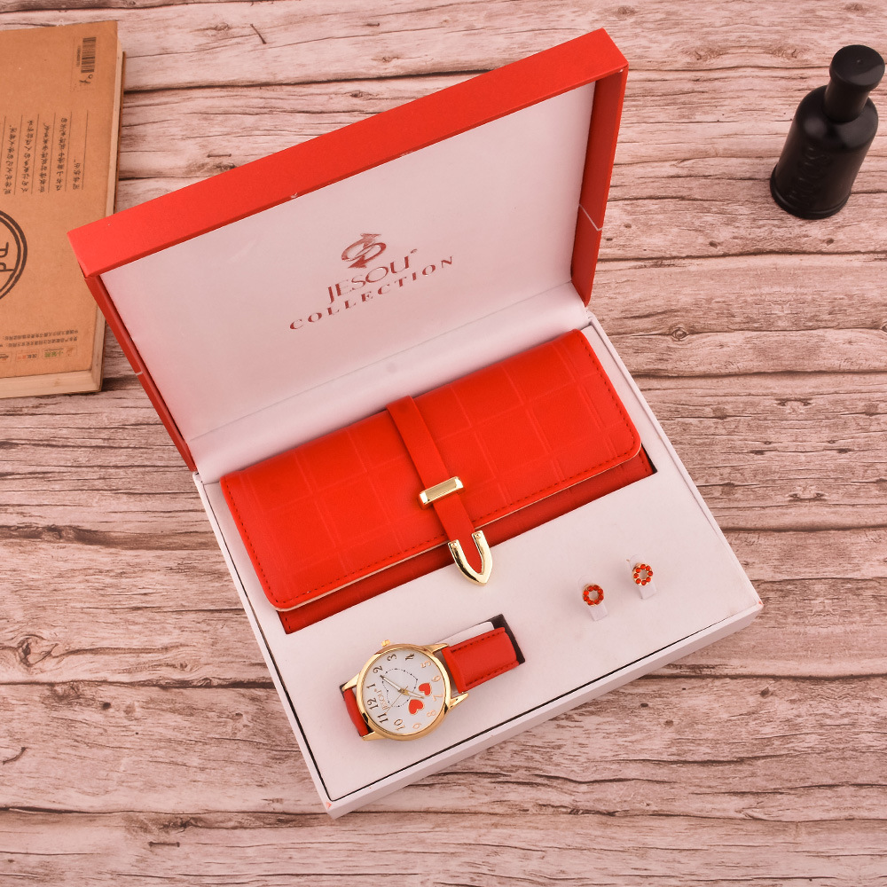 Trendy Elegant Wallet Watch Earrings Set Box with Exquisite Gift Box Three-piece Set Women's Gift Set
