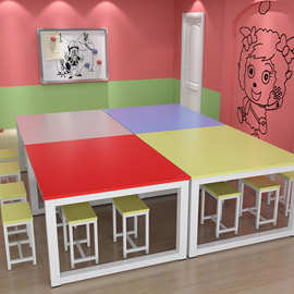 小学生幼儿单双人彩色课桌美术绘画书法辅导培训机构桌办公书写桌