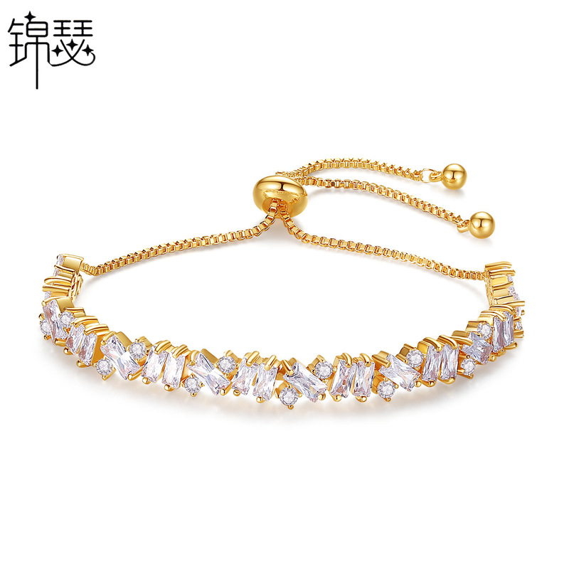 Jinse bracelet Crystal brass zircon bracelet fashion Korean color drawstring adjustable hand jewelry wholesale