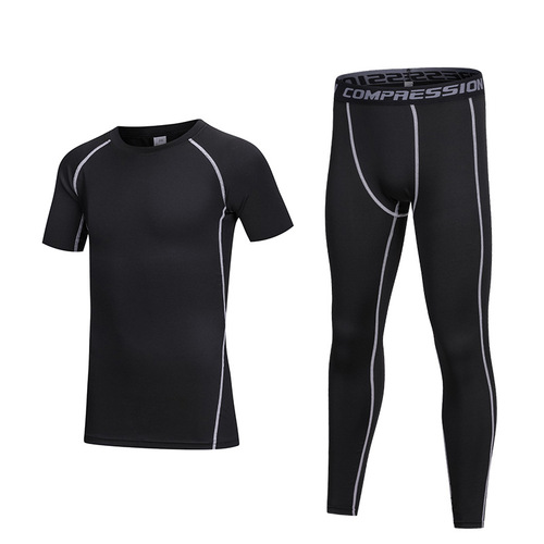 PRO Kids Fitness Top Boys Workout Tight Training Running Short-Sleeve Set Elastic Quick-Dry 5-Piece Set