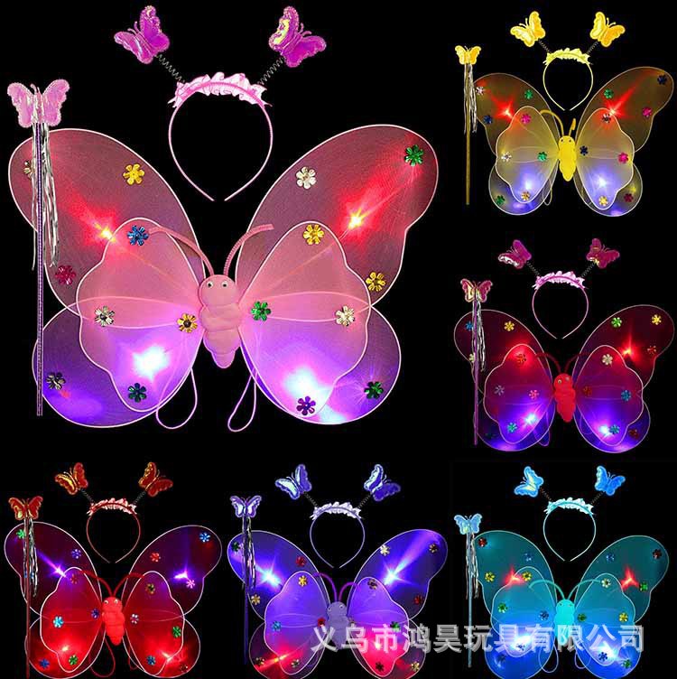 Children's angel double-layer butterfly wings back accessory for little girls, colorful fairy princess magic wand