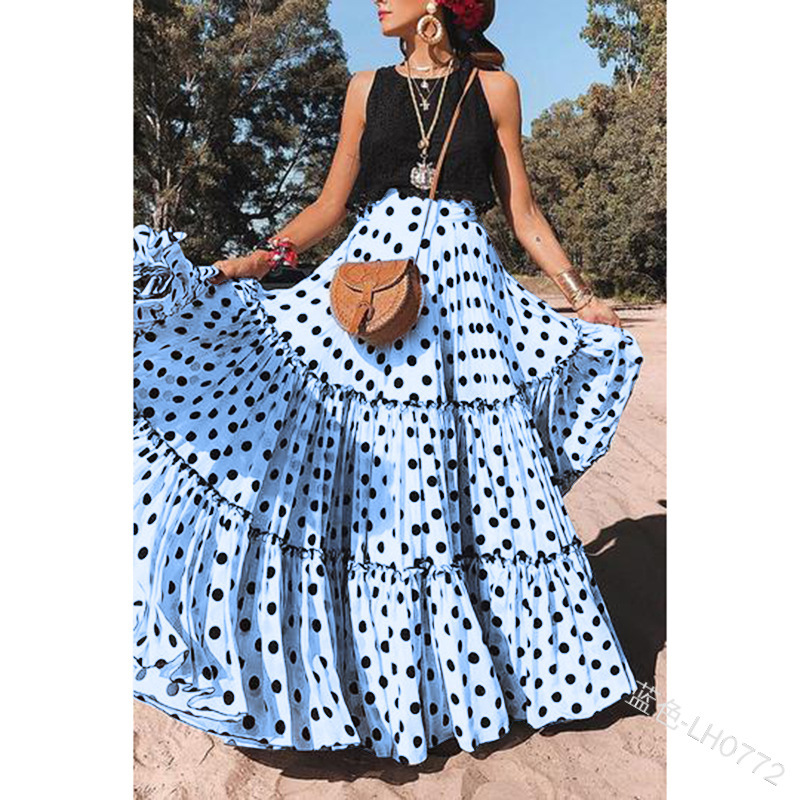 Nueva falda larga holgada de moda para mujer, estilo europeo y americano, con lunares y múltiples capas, ideal para verano y otoño 2026, ideal para Amazon y el comercio transfronterizo.