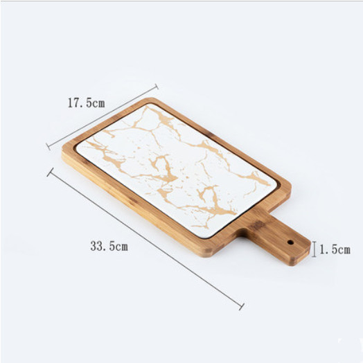 Oro jaseado de cerámica hogar queso redondo Placa de postre Plato cuadrado filete Placa de una sola pieza