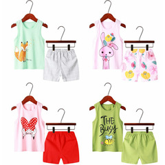 Wholesale set of 2022 new children's clothing for girls, home casual set, cotton material, cartoon cute vest and short pants