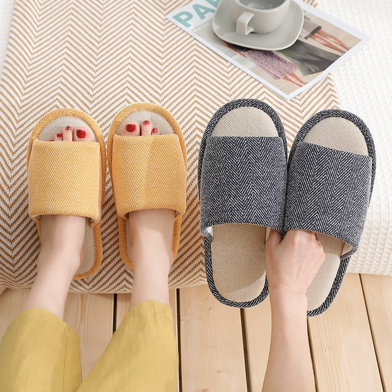 Льняные домашние тапочки Four Seasons для любителей хлопка и льна нескользящее мягкое дно домашние сандалии и тапочки с мягким дном производители оптом ткань