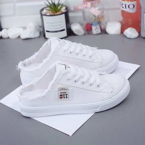 Canvas shoes for women 2025 spring and summer white flat sole shoes lazy shoes slip-on wholesale