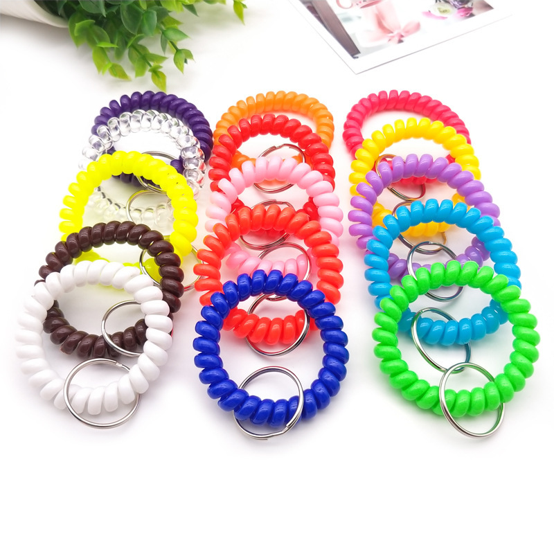 Plastic spring hand ring solid color large wide mouth bracelet telephone line key ring deposit number plate hand ring