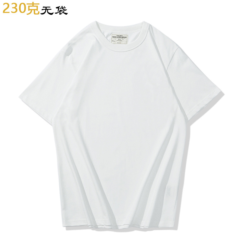 OKONKWO 230G Camiseta de algodón de verano tejido liso color sólido manga corta cuello redondo básico Bolsillo pequeño camiseta