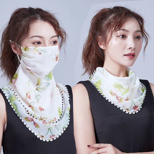 Spring and summer sun protection neck protection women's thin chiffon breathable mask cycling adjustable small scarf neck scarf