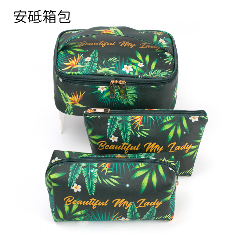 Nuevo en stock de mármol de tres piezas bolsa de cosméticos PU bolsa de lavado a prueba de agua bolsa de almacenamiento de viaje portátil de gran capacidad