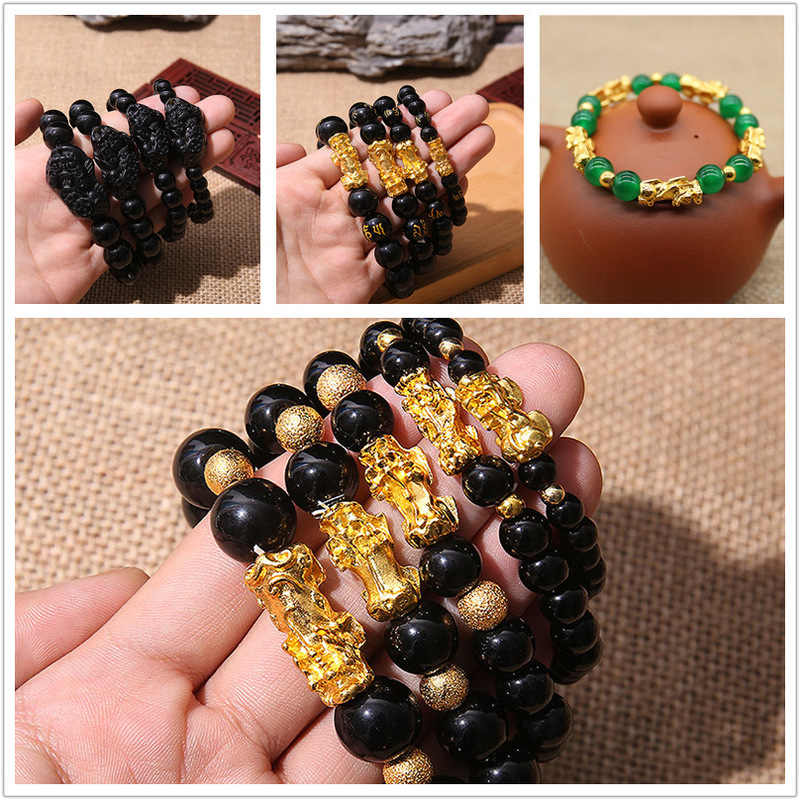 Imitation obsidian sand gold brave Bracelet Men's six words proverbs Picchu gift jewelry Yiwu Commodity a generation of hair Imitation obsidian sand gold brave Bracelet Men's six words proverbs Picchu gift jewelry Yiwu Commodity a generation of hair