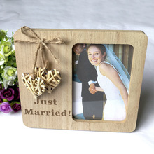 木质工艺品挂件 创意欧美乡村复古婚礼配编织爱心相框摆台和挂墙
