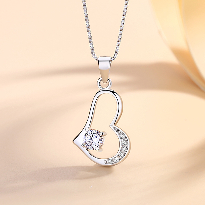 2020 nuevo s925 diamante púrpura collar de plata esterlina de las mujeres de moda colgante en forma de corazón colgante estilo coreano Cadena de clavícula joyería de moda