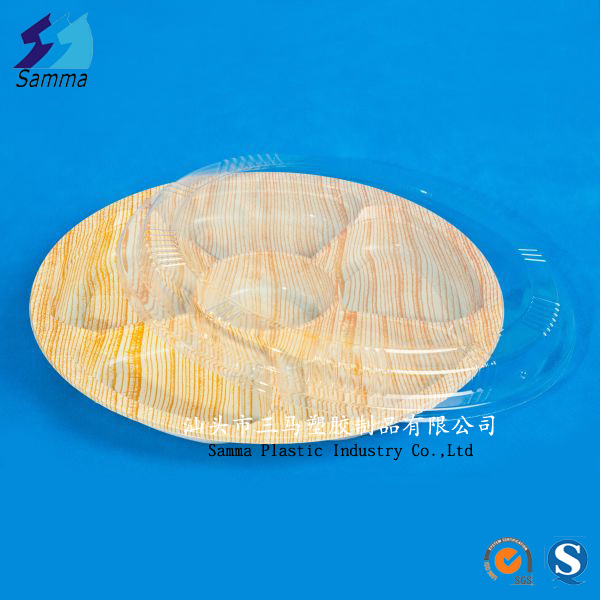 (SM1-2101C)六格大圆木纹寿司盒100套一箱