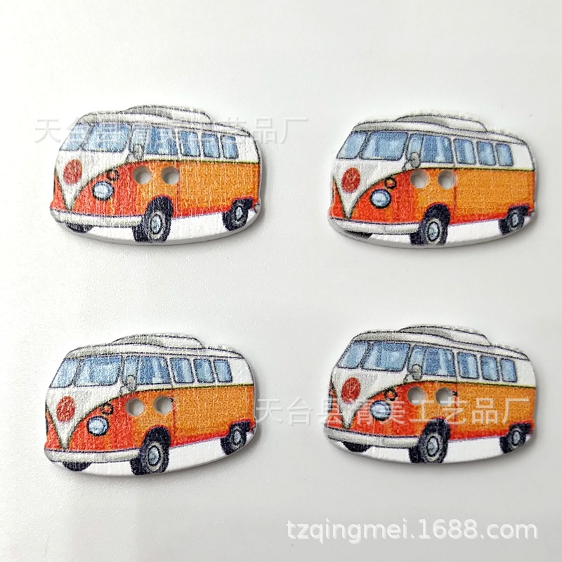 Fondo blanco pintado dibujos animados autobús decoración de madera dibujos animados tipo autobús botón 50 un paquete