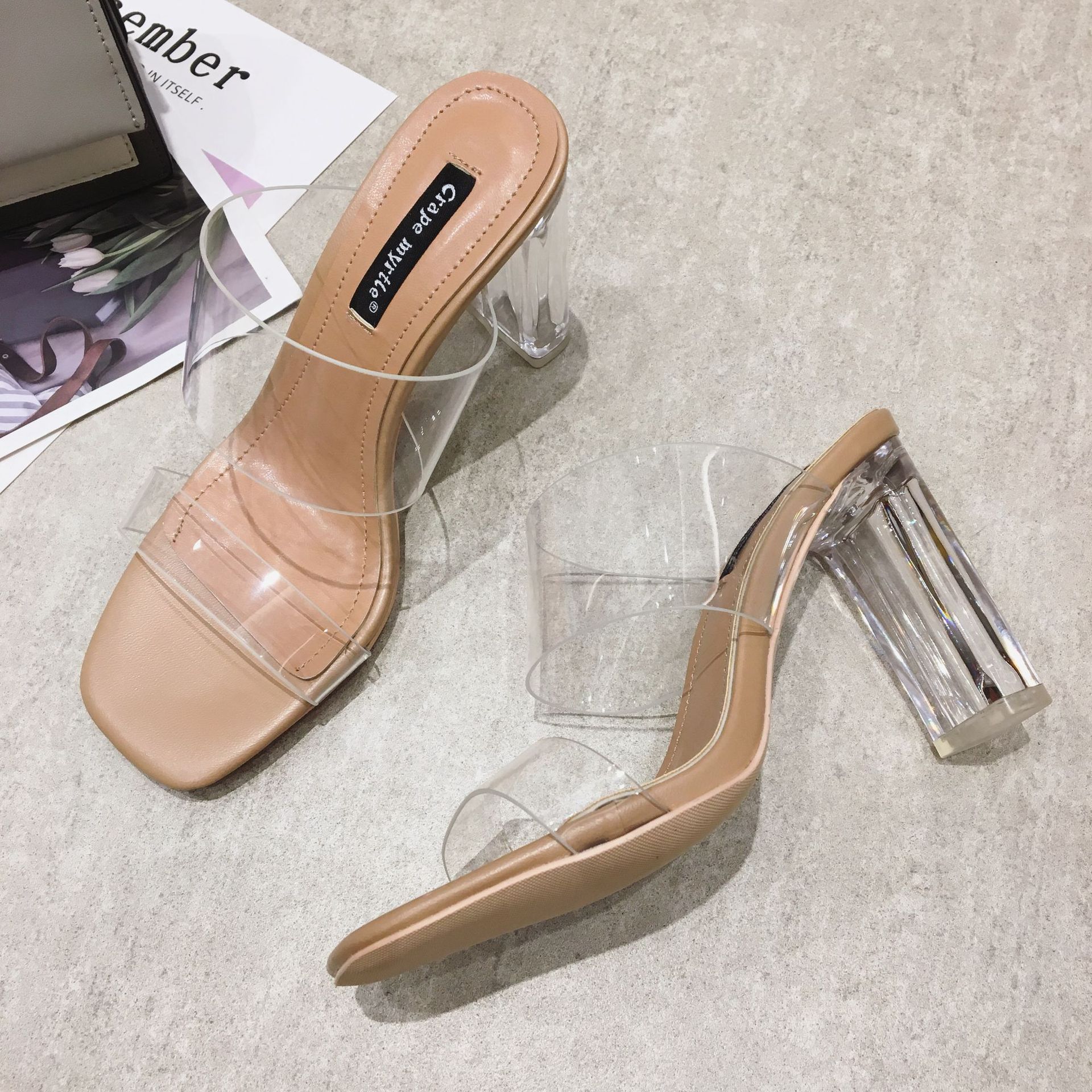 Sandalias de Mujer, Verano 2025, Nuevo Estilo, Sandalias de Tacón Grueso de Moda en Internet, Sandalias de Tacón Alto de Cristal para Mujer, Estilo Hada 208-7