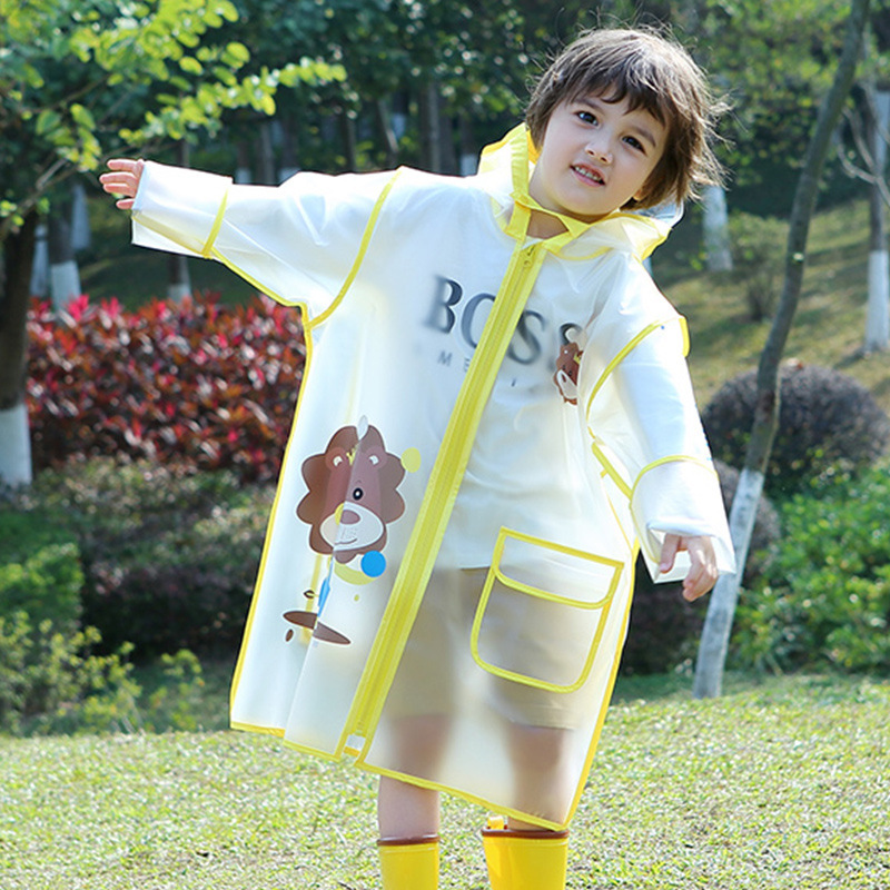 Children's raincoat boys and girls dinosaur lion TPU transparent baby raincoat children reflective schoolbag Cape poncho