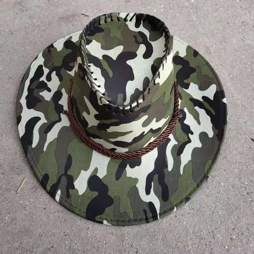 Three-Strand Rope Western Travel Camo Hat, Sun-Protective Jazz Cap, Summer Western Cowboy Men's Hat, Fishing Cap