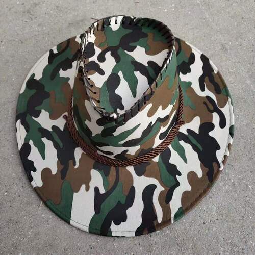 Three-Strand Rope Western Travel Camo Hat, Sun-Protective Jazz Cap, Summer Western Cowboy Men's Hat, Fishing Cap