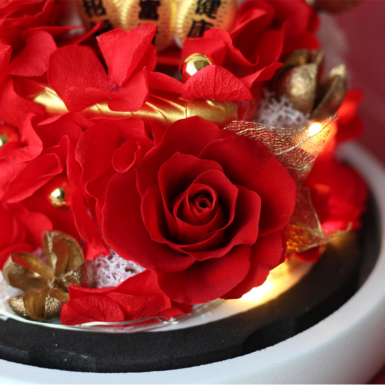 Regalo del Día de San Valentín muñeca cerámica hecha a mano Rose Lucky CAT cubierta cristal decoración al por mayor la Flor Eterna producto terminado