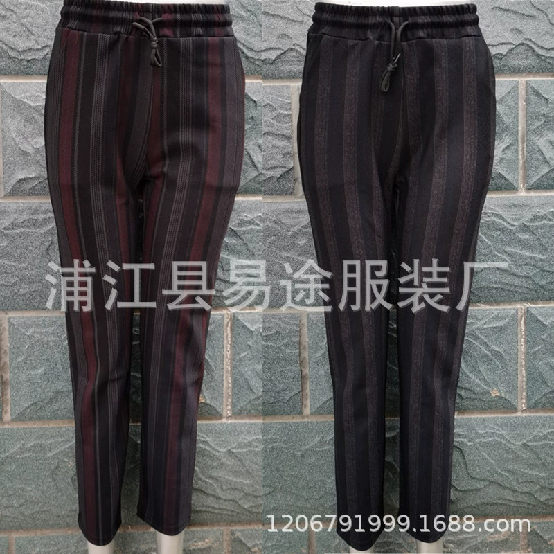 Новые стильные полосатые льняные брюки из композитного стрейч-материала для женщин среднего и старшего возраста, повседневные брюки больших размеров с эластичным поясом, производитель одежды для уличных рынков