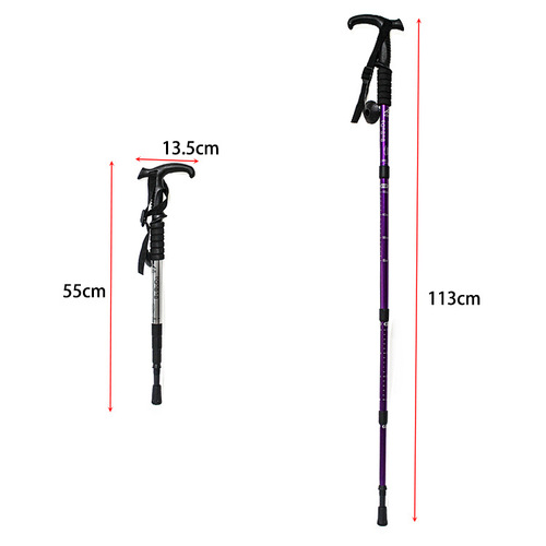 Ultra-light aluminum alloy four-section telescopic crutch outdoor hiking stick four-section curved handle elderly crutches climbing equipment