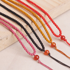 簡約紅瑪瑙頂珠掛繩diy男女士掛脖和田玉佩掛件繩掛墜繩可調素繩