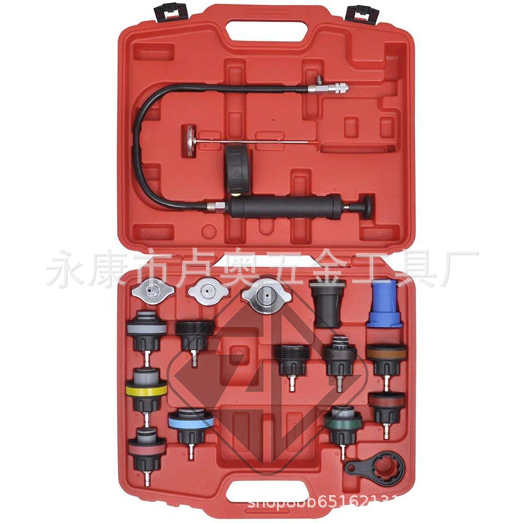18 unidades herramienta de detección de fugas del tanque de agua del coche sistema de refrigeración detector de fugas presión del tanque de agua medidor de presión traje
