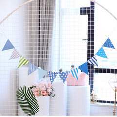 北歐簡約波浪紋三角拉旗 西式婚禮裝飾拉花 兒童生日派對裝飾拉旗