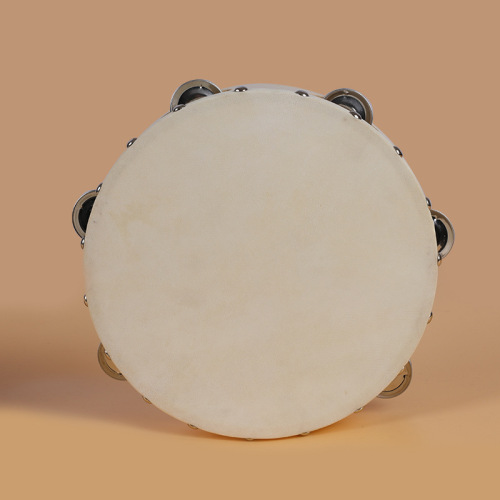 Hand drum real sheepskin flower tambourine red hand tambourine children's early education drum wooden percussion instrument white leather nail drum
