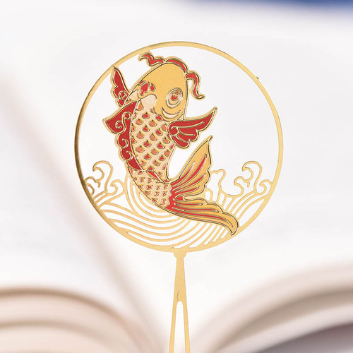 Manufacturer wholesale round fan bookmark brass painted Chinese fan-shaped tassel art metal bookmark business gift