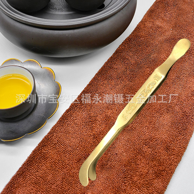 厂家直销金色银色不锈钢茶夹防滑手柄加厚防磁抗酸茶道茶具配件