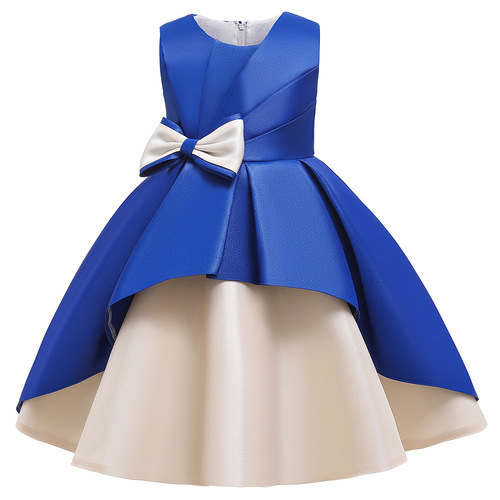 2024 New Arrival High-End Sleeveless Bow-Tie Spliced Evening Dress for Girls – Perfect for Piano Performances and Flower Girl Roles