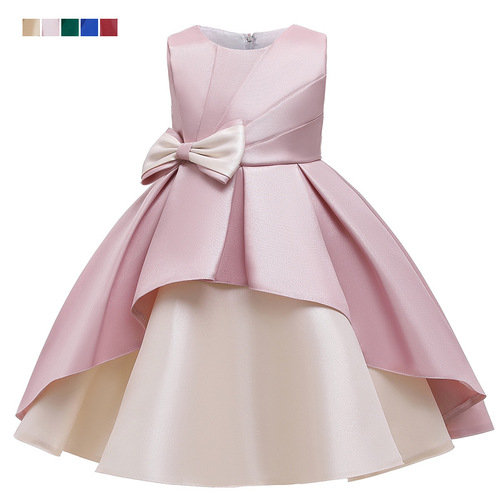 2024 New Arrival High-End Sleeveless Bow-Tie Spliced Evening Dress for Girls – Perfect for Piano Performances and Flower Girl Roles