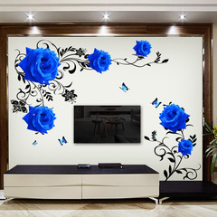 GS8823 Blue Rose Wall Sticker Self-Adhesive TV Background Wall Bedroom Living Room Room Decor Sticker