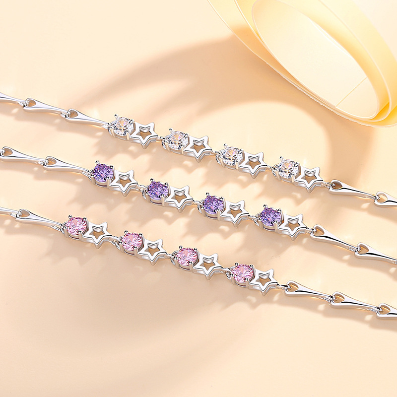 S925 plata esterlina estrella pulsera Hada estilo simple estrella pulsera japonesa y coreana incrustaciones ZIRCON pulsera mujer moda Accesorios