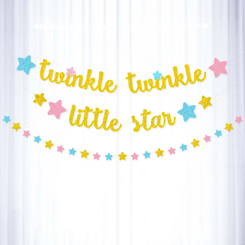 Decoración de cumpleaños colorido Twinkle Twinkle pequeña estrella de pentacos tarjetas de papel pulverizado flores