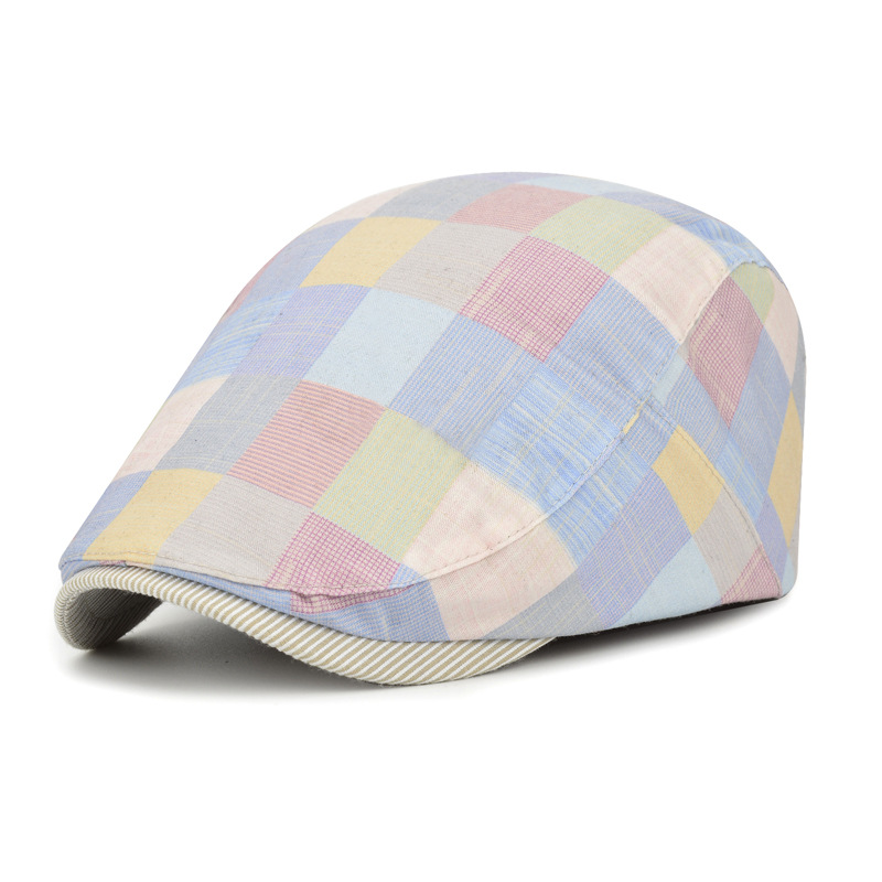 New Spring/Summer Korean Fashion Color Grid Beret Women's Casual Versatile Sunshade Forward Duck Tongue Hat_voghion.com