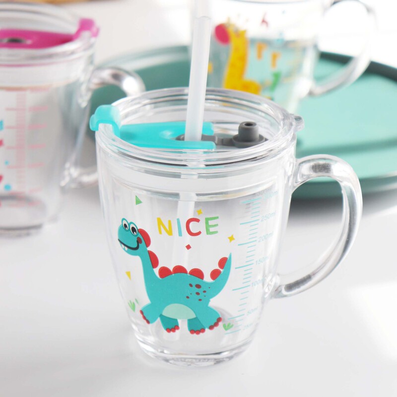 Household Children's Tempered Glass Milk Cup with Scale Water Cup Sealed with Handle Glass Cup Straw Cup