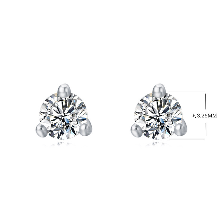 Peishang S925 Pendientes redondos de circonita de tres garras de plata esterlina Pendientes mini simples de moda para mujer Pendientes pequeños