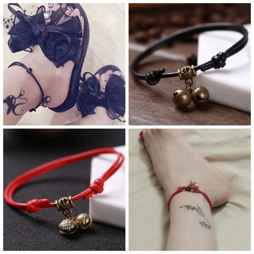 Black rope bell anklets for men and women, red rope, simple Korean version, retro fashion anklets, fashion personalized jewelry wholesale weaving