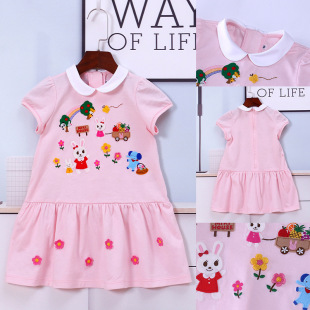 Spot Miki children's clothing small and medium-sized children's summer baby doll collar dress cartoon embroidery Rabbit Baby skirt