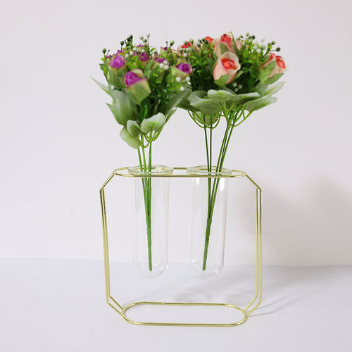 Iron hanging transparent glass test tube planter stand vase minimalist hydroponic planter garden small flower stand home decor