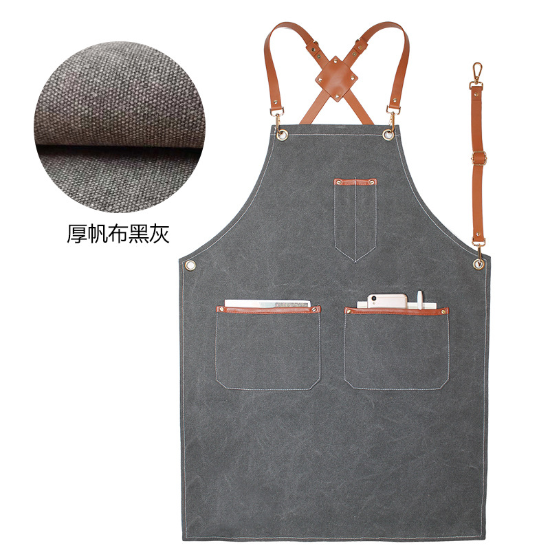 Denim delantal bolsillo tira de cuero decorativo creativo Correa overoles peluquero lona gruesa delantal por mayor